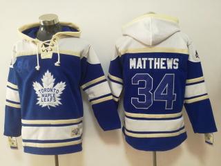 Classic Toronto Maple Leafs 34 Auston Matthews Ice Hoodies Hockey Jersey Blue