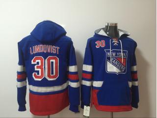 Classic New York Rangers 30 Henrik Lundqvist Ice Hoodies Hockey Jersey Blue