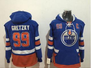 Classic Edmonton Oilers 99 Wayne Gretzky Ice Hoodies Hockey Jersey Blue