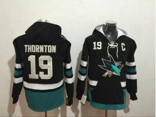 Classic San Jose Sharks 19 Joe Thornton Ice Hoodies Hockey Jersey Black