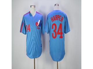 Montreal Expos 34 Bryce Harper Baseball Jersey Blue Retro