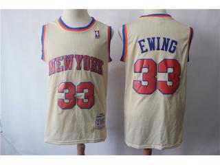 New York Knicks 33 Patrick Ewing Basketball Jersey Beige Retro Limited Edition