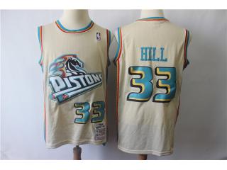 Detroit Pistons 33 Grant Hill Basketball Jersey Beige Ret