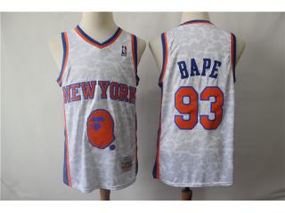 Comfortable Monkey New York Knicks 93 BAPE White Jersey