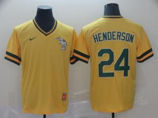 Nike Oakland Athletics 24 Rickey Henderson Baseball Jersey Yellow Retro