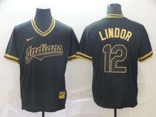 Nike Cleveland indians 12 Francisco Lindor Baseball Jersey Black gold