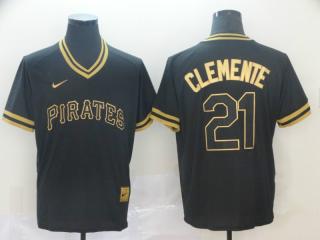 Nike Pittsburgh Pirates 21 Roberto Clemente Baseball Jersey Black gold