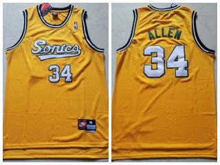Seattle Super Sonics 34 Ray Allen Basketball Jersey Yellow Retro