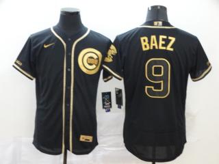 Nike Chicago Cubs 9 Javier Baez Flexbase Baseball Jersey Black Retro gold character