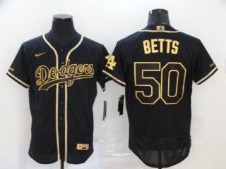 Nike Los Angeles Dodgers 50 Mookie Betts Flexbase Baseball Jersey Black Retro gold character