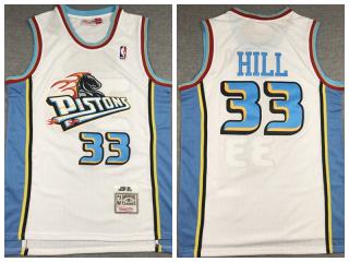 Detroit Pistons 33 Grant Hill Basketball Jersey White  Retro