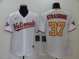Nike Washington Nationals 37 Stephen Strasburg Baseball Jersey White Gold lettered fans