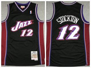 Utah Jazz 12 John Stockton Basketball Jersey Black Retro