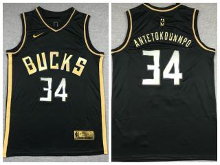 Nike Milwaukee Bucks 34 Giannis Antetokounmpo Basketball Jersey Black gold