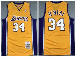 Los Angeles Lakers 34 Shaquille O'Neal Basketball Jersey Yellow Retro