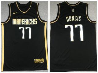 Nike Dallas Mavericks 77 Luka Doncic Basketball Jersey Black gold