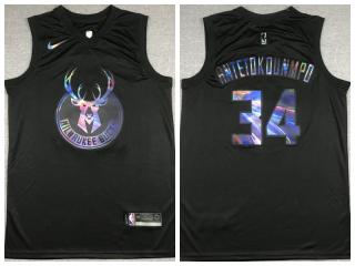 Nike Milwaukee Bucks 34 Giannis Antetokounmpo Basketball Jersey Black Rainbow version