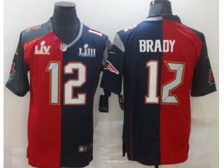 Tampa Bay Buccaneers and New England Patriots 12 Tom Brady Football Jersey half and half