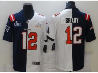 Tampa Bay Buccaneers and New England Patriots 12 Tom Brady Football Jersey half and half