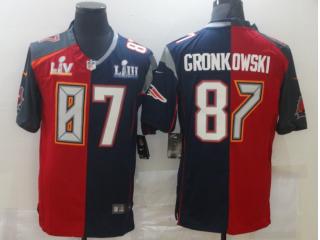 Tampa Bay Buccaneers and New England Patriots 87 Rob Gronkowski Football Jersey half and half