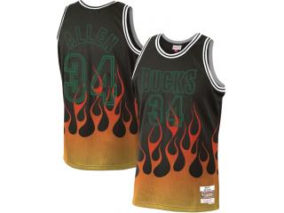 Milwaukee Bucks 34 Ray Allen Basketball Jersey Black Flame Retro