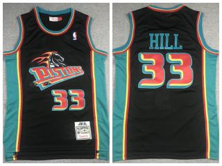 Detroit Pistons 33 Grant Hill Basketball Jersey Black Retro