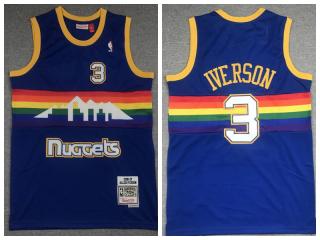 Denver Nuggets 3 Allen Iverson Basketball Jersey Blue rainbow Edition