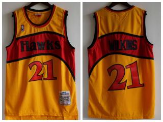 Atlanta Hawks 21 Dominique Wilkins Basketball Jersey Yellow Retro