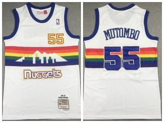 Denver Nuggets 55 Dikembe Mutombo Basketball Jersey White rainbow edition Retro