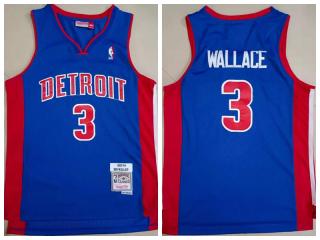 Detroit Pistons 3 Ben Wallace Basketball Jersey Blue Retro