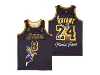 Los Angeles Lakers 8 and 24 Kobe Bryant Basketball Jersey Black portrait Edition   
