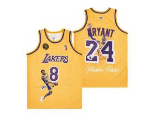 Los Angeles Lakers 8 and 24 Kobe Bryant Basketball Jersey Yellow portrait Edition