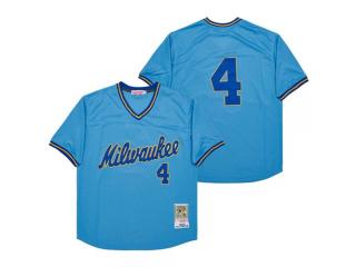 Milwaukee Brewers 4 Paul Molitor Baseball Jersey Blue Retro