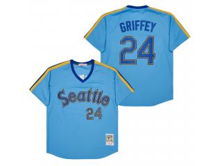 Seattle Mariners 24 Ken Griffey Baseball Jersey Blue Retro