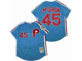 Philadelphia Phillie 45 Tug McGraw Baseball Jersey Blue 1983 Retro
