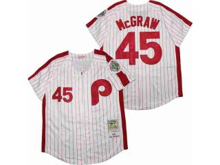 Philadelphia Phillie 45 Tug McGraw Baseball Jersey White red stripes1983 Retro