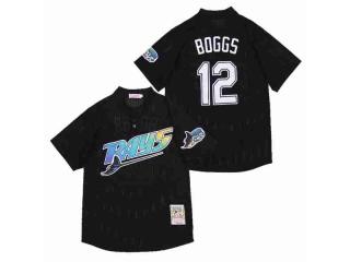 Tampa Bay Rays 12 Wade Boggs Baseball Jersey Black Retro cave cloth