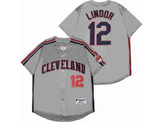 Cleveland indians 12 Francisco Lindor Baseball Jersey Gray Retro
