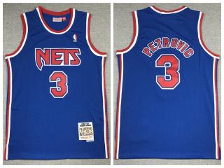 Brooklyn Nets 3 Drazen Petrovic Basketball Jersey Blue Retro