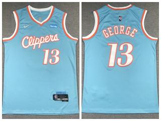 Nike L.A. Clippers 13 Paul George Basketball Jersey Light Blue 75th Anniversary Edition