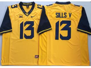 West Virginia Mountaineers 13 David Sills V Football Jersey Yellow