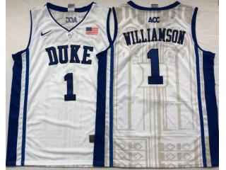 Duke Blue Devils 1 Zion Williamson V Neck College Basketball Jersey White