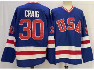 Classic USA 30 Craig Ice Hockey Jersey Blue  