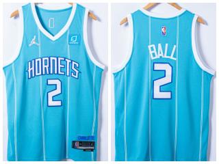 Jordan New Orleans Hornets 2 Lamelo Ball Basketball Jersey Blue 75th Anniversary Edition