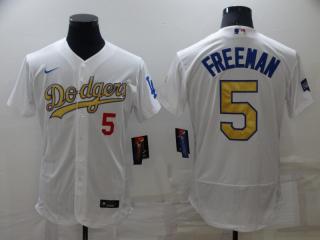 Nike Los Angeles Dodgers 5 Freddie Freeman Flexbase Baseball Jersey White champion gold character