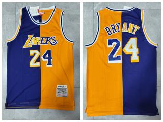 Los Angeles Lakers 24 Kobe Bryant Basketball Jersey Yellow and purple Retro
