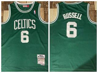 Boston Celtics 6 Bill Russell Basketball Jersey Green Retro