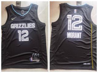 Nike Memphis Grizzlies 12 Ja Morant Basketball Jersey Black 75th Anniversary Edition