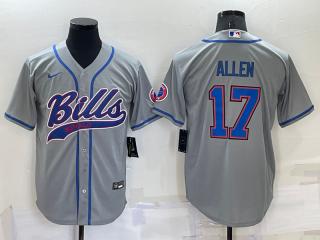 Buffalo Bills 17 Josh Allen Baseball Jersey Gray