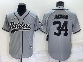Oakland Raiders 34 Bo Jackson Baseball Jersey Gray